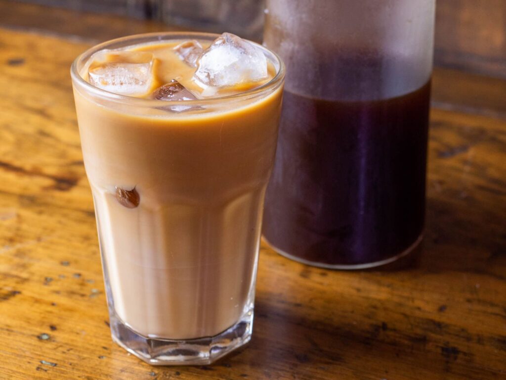 Glass of iced coffee with milk